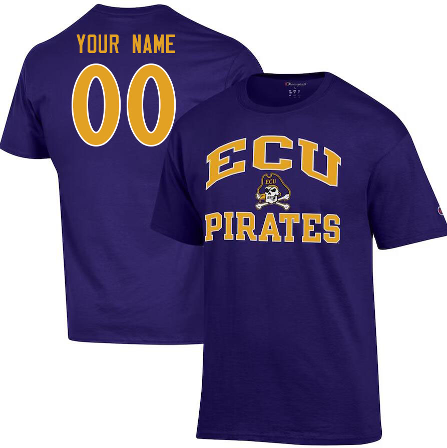 Custom ECU Pirates Name And Number College Tshirt-Purple